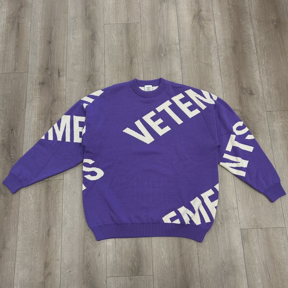 FW22 Vetements Giant Logo Knitted Sweater 'Ultraviolet/White' size Large L SF